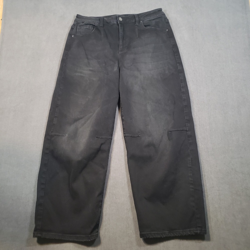 Risen Wide Leg Jeans Womens 13/31 Black Frayed Hem High Rise Stretch PW1225